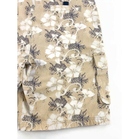 Utility Board Shorts Swim Trunks Men's Size 36 Cotton White and Tan Flowers - Picture 7 of 9